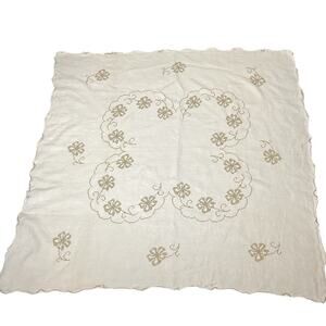 Handmade Needlepoint Cross Stitch Linen Tablecloth Set 6 Matching Napkins Floral